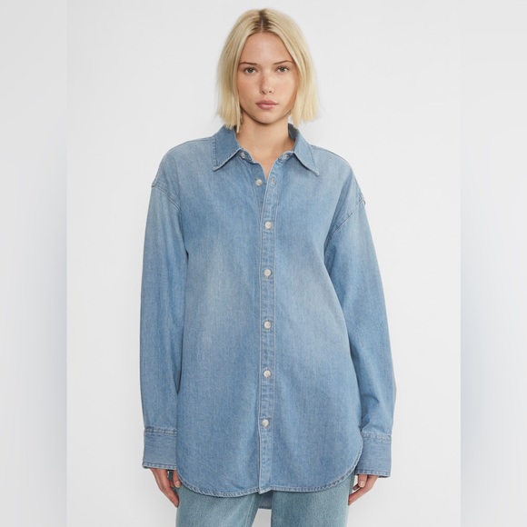 Aritzia Denim Forum The 90s Classic Denim Shirt 90'S Vintage Bleu Size XS - Picture 2 of 14